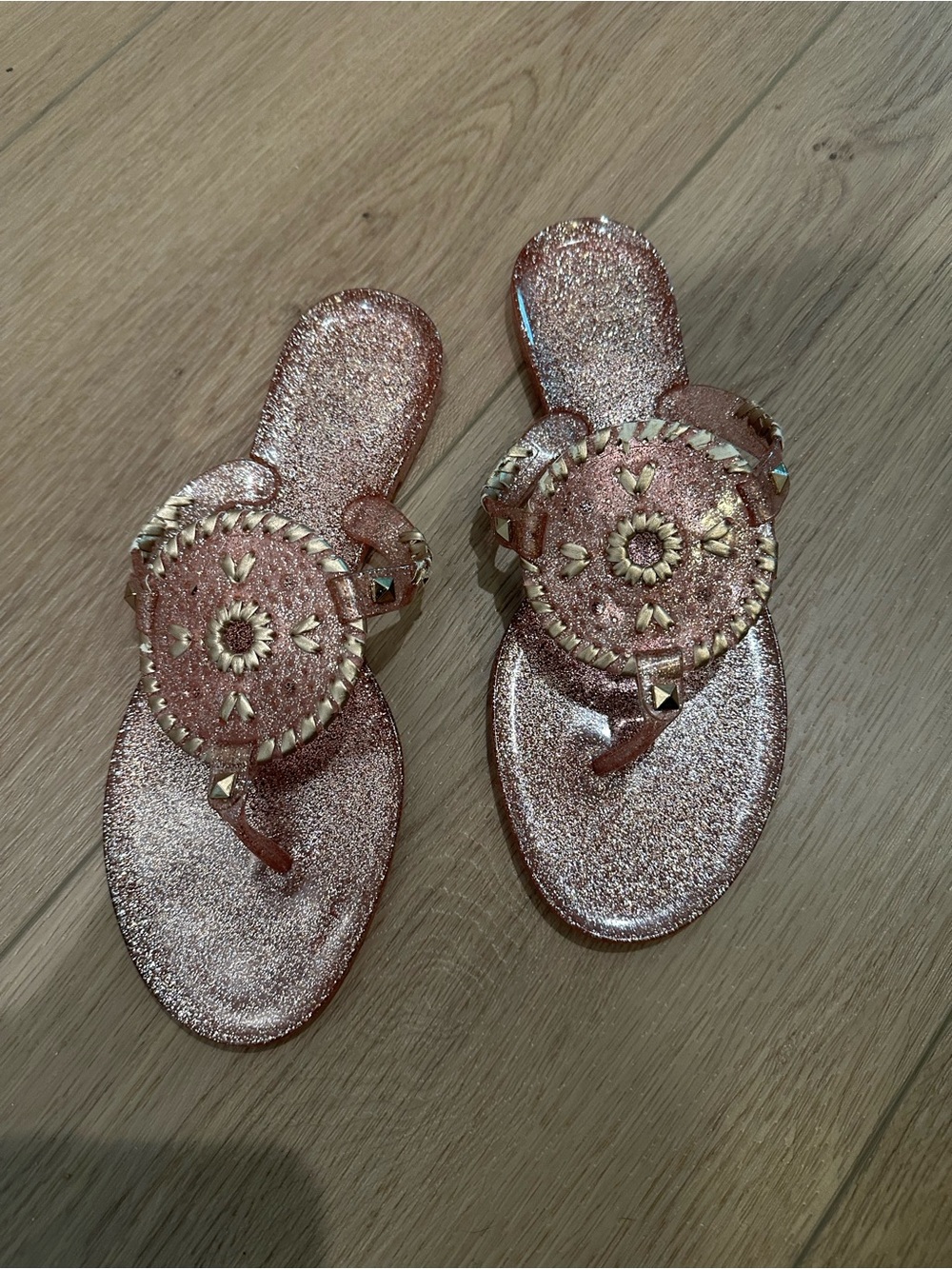 Jack Rogers Rose Gold Glitter Medallion Toe-Post Sandals